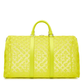 Louis Vuitton Virgil Abloh Mesh Yellow Keepall 50 in neon yellow monogram mesh with tonal leather handles, semi-transparent construction and silver-tone hardware.