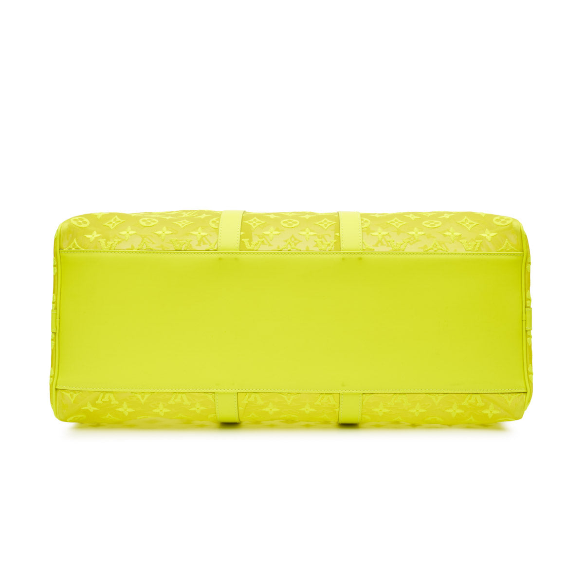 Louis Vuitton Virgil Abloh Mesh Yellow Keepall 50 travel bag with durable design and spacious interior.