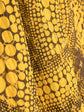 Louis Vuitton x Yayoi Kusama scarf in mustard yellow and brown with all-over polka dot artwork, Monogram motifs, blue Louis Vuitton signature and frayed edges.