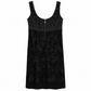 Louis Vuitton black lace corset dress with satin bodice, floral lace body, scoop neckline, wide shoulder straps, fitted silhouette and back zip fastening.