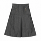 Louis Vuitton dark grey denim A-line midi skirt with high waist, front patch pockets, gold-tone zip details and central front pleat.