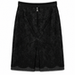 Louis Vuitton black mid-length lace skirt with floral lace overlay, smooth waistband, subtle front pleating and scalloped hem.