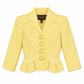 Louis Vuitton pale yellow tweed cropped blazer with notched lapels, three-quarter sleeves, covered front buttons and structured peplum-style pocket detailing.