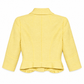 Louis Vuitton pale yellow tweed cropped blazer with notched lapels, three-quarter sleeves, covered front buttons and structured peplum-style pocket detailing.