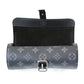 Louis Vuitton watch pouch wallet in black leather with gold zipper, compact and stylish for storing watches and small accessories.