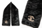 Chanel black wool and Orylag fur shawl, displayed in a two-panel product image