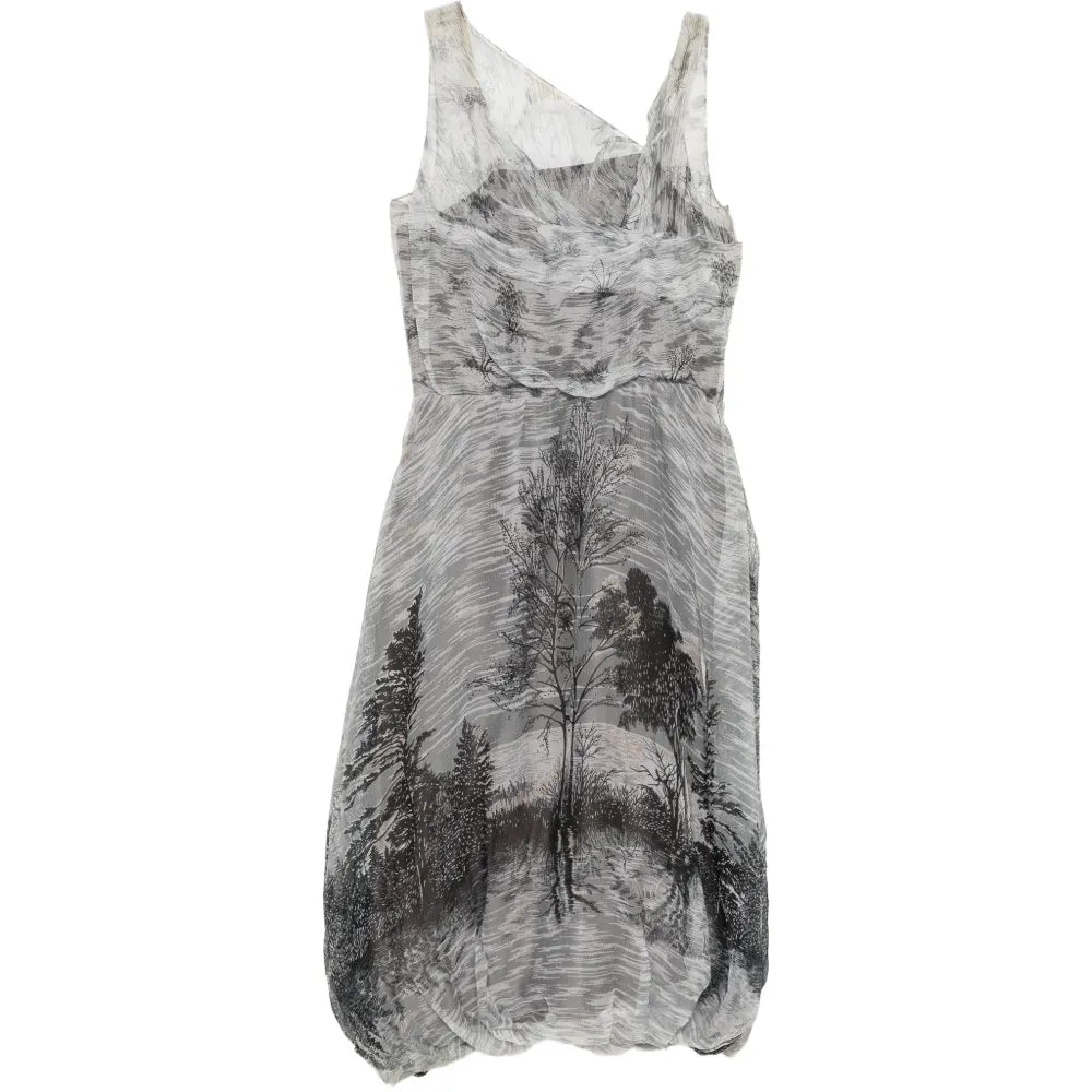 Pre-owned Marni 2004 silk asymmetrical bubble dress with flowing fabric and unique design, showcased on a hanger.
