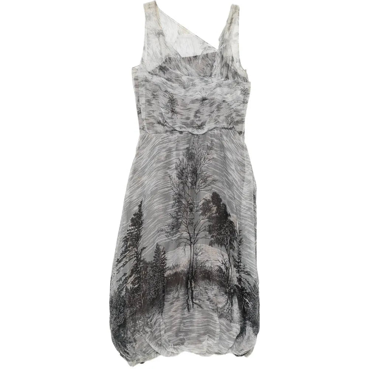 Pre-owned Marni 2004 silk asymmetrical bubble dress with flowing fabric and unique design, showcased on a hanger.