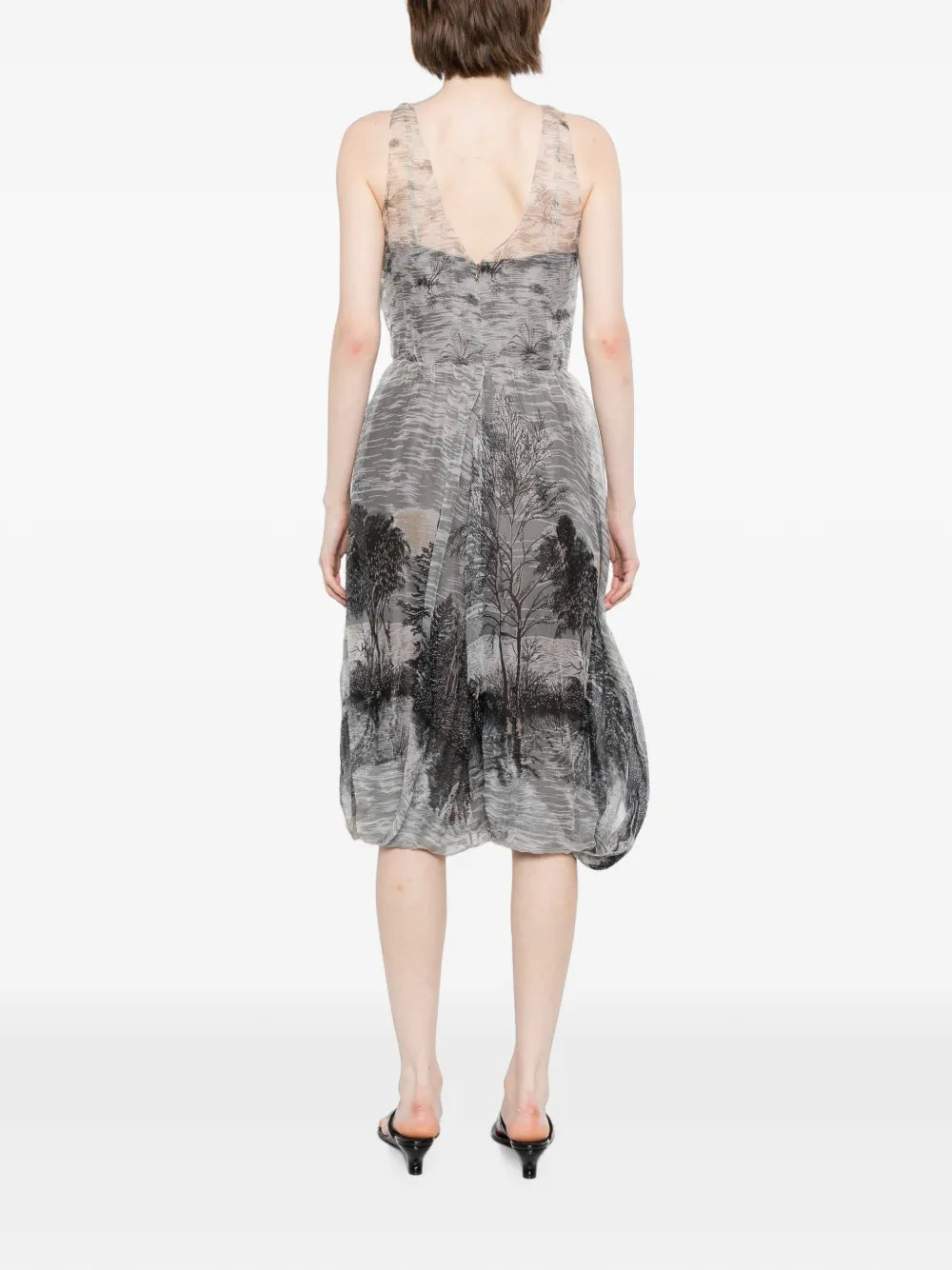 Pre-owned 2004 MARNI silk asymmetrical bubble dress with flowing design and unique silhouette, displayed on a mannequin.