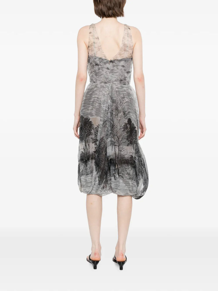 Pre-owned 2004 MARNI silk asymmetrical bubble dress with flowing design and unique silhouette, displayed on a mannequin.