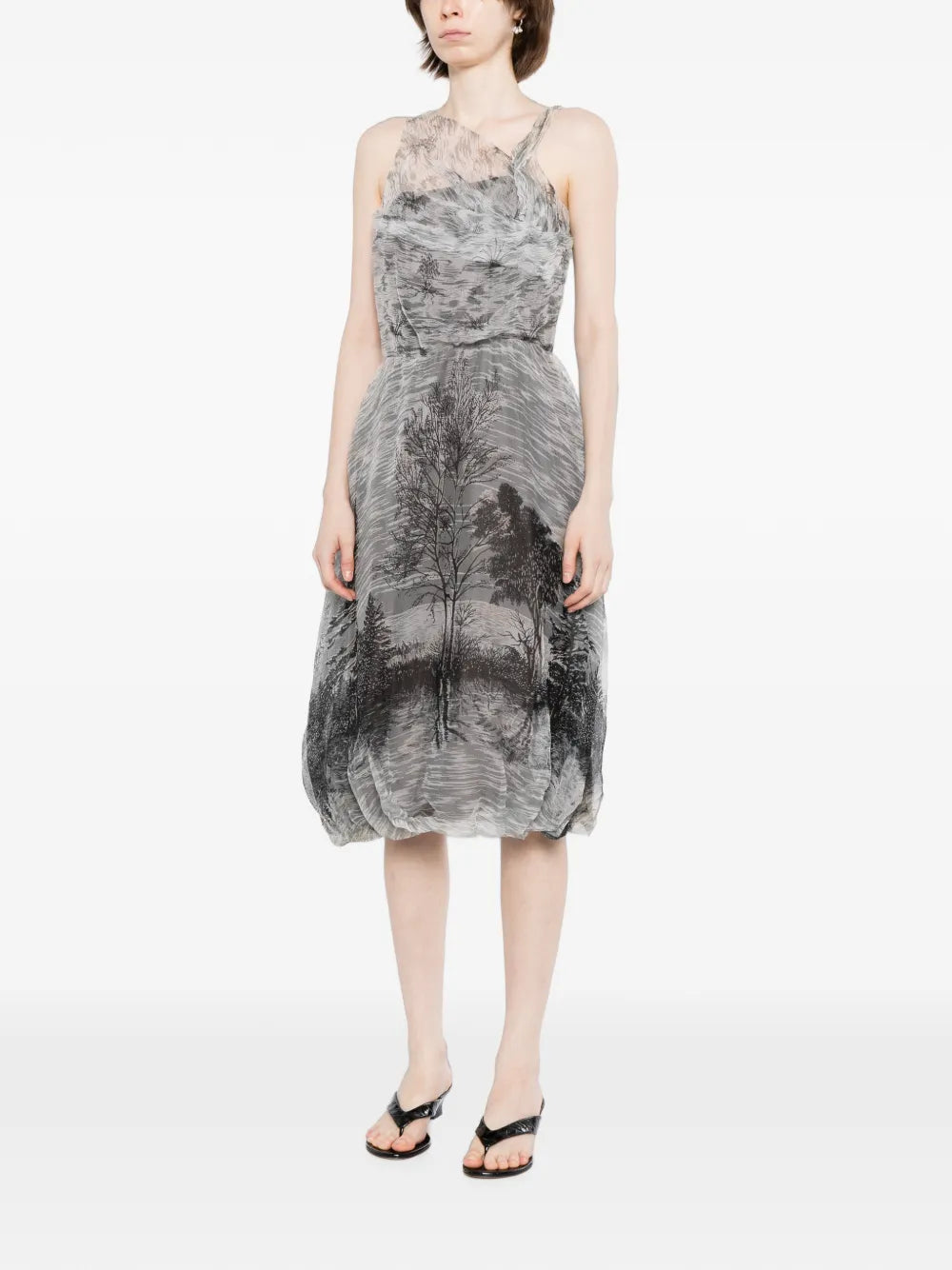 Pre-owned 2004 MARNI silk asymmetrical bubble dress with unique draped design and vibrant color.