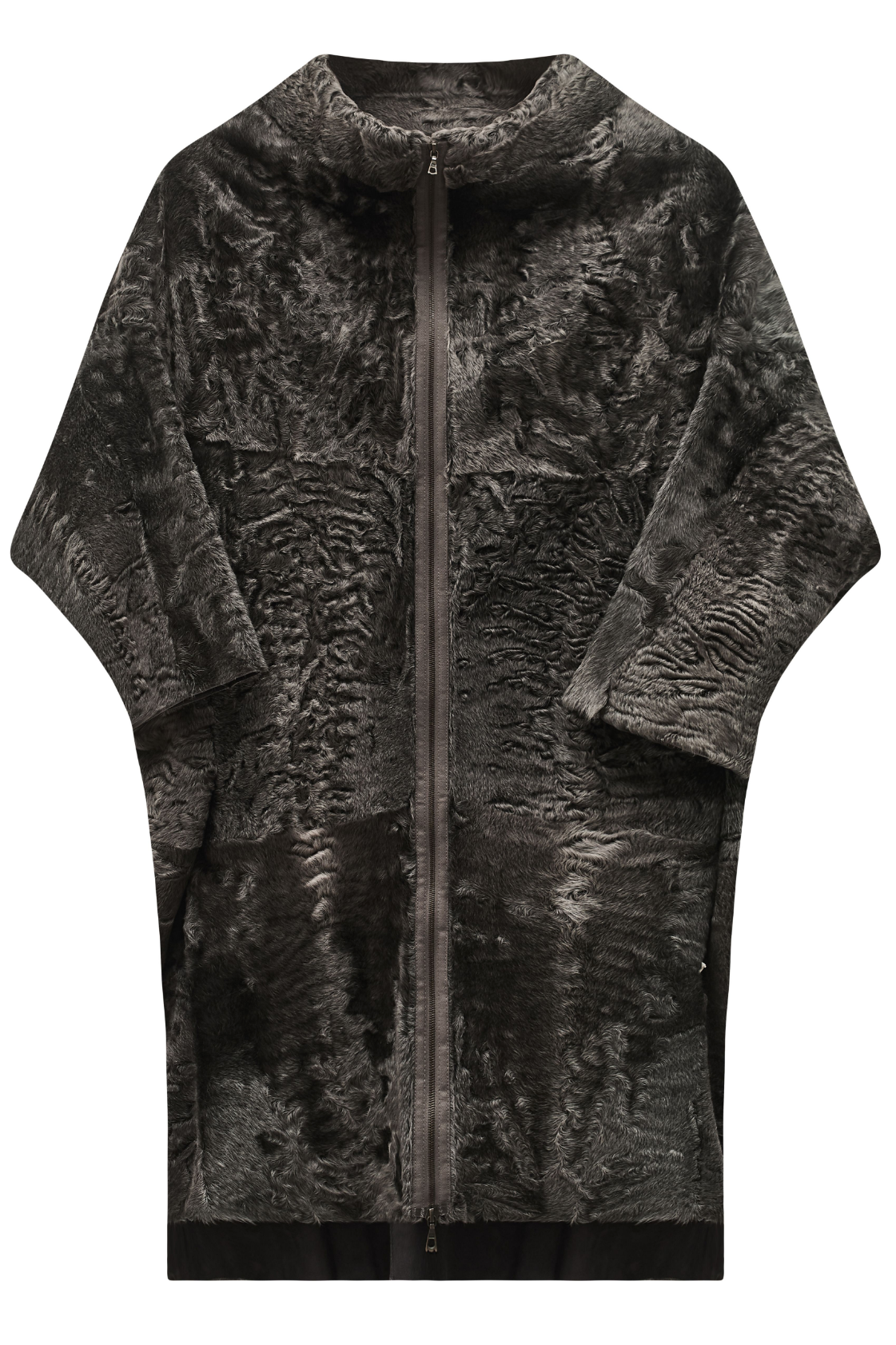 Marni grey fur coat, stylish winter outerwear with plush fur texture, full-length view showcasing classic design.