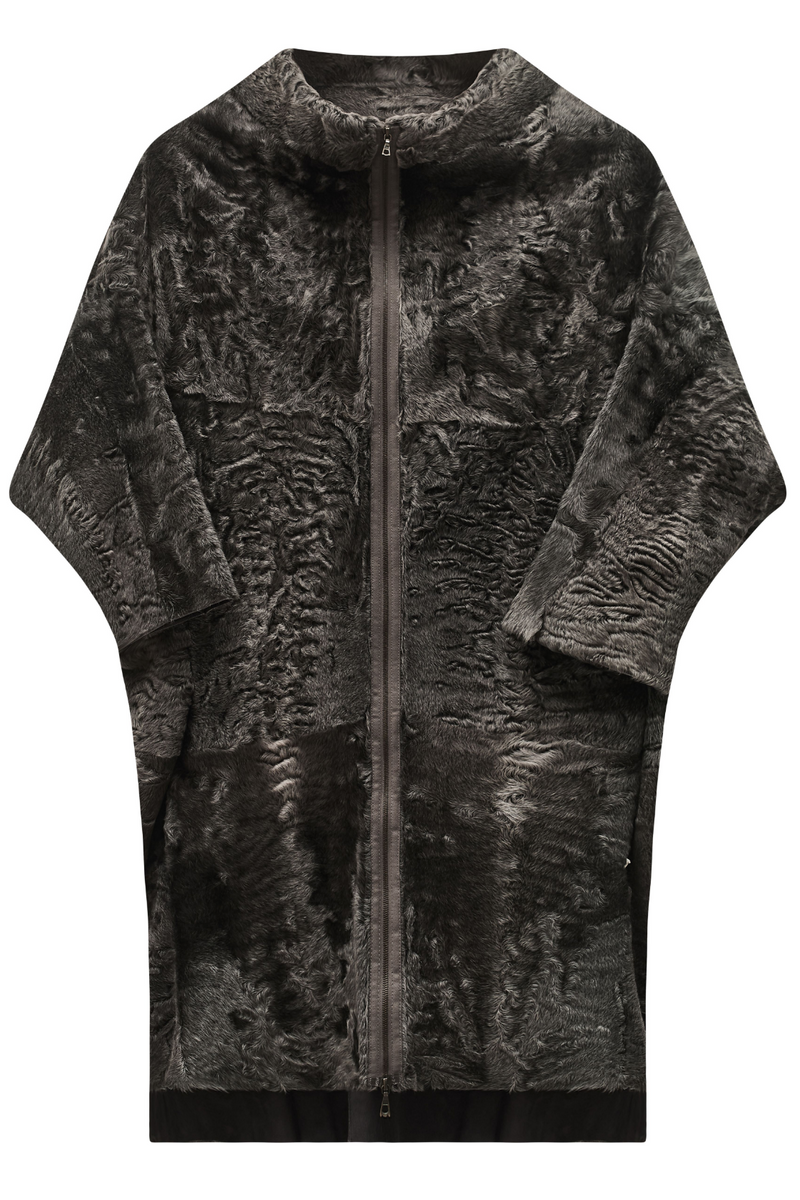 Marni grey fur coat, stylish winter outerwear with plush fur texture, full-length view showcasing classic design.