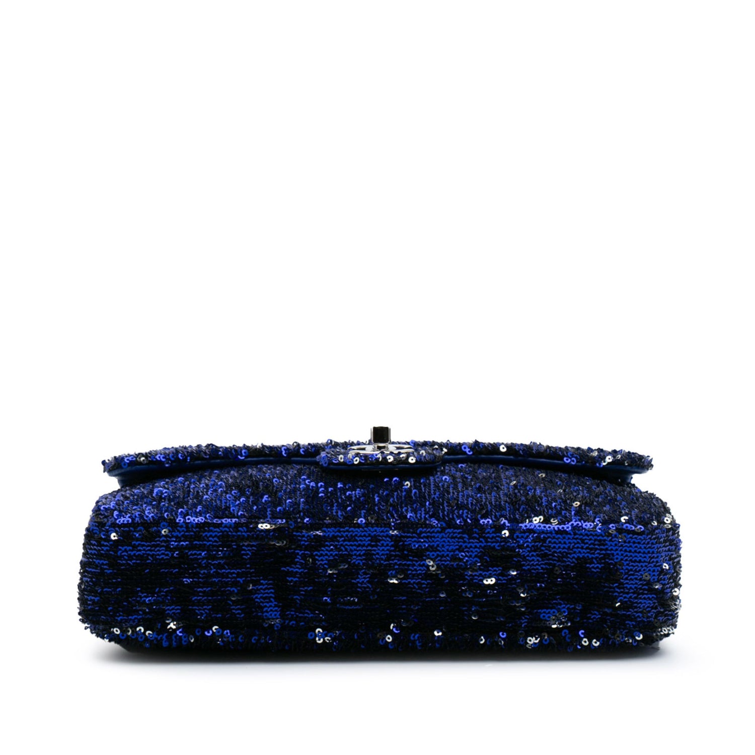 Chanel medium sequin shoulder bag with single flap and chain strap, sparkling sequins on black fabric for elegant style.