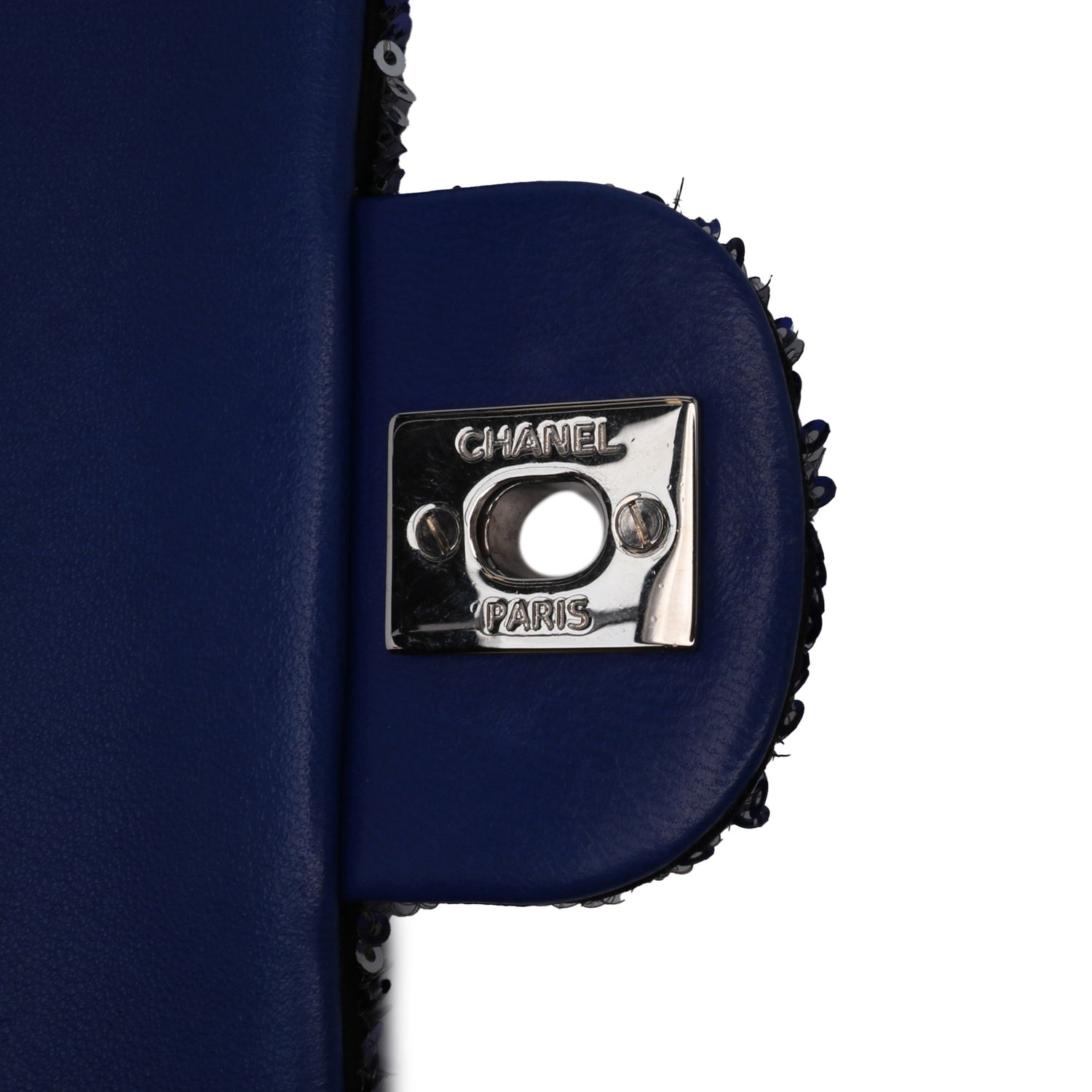 Chanel medium sequin shoulder bag with single flap and chain strap, sparkling and stylish for evening wear.