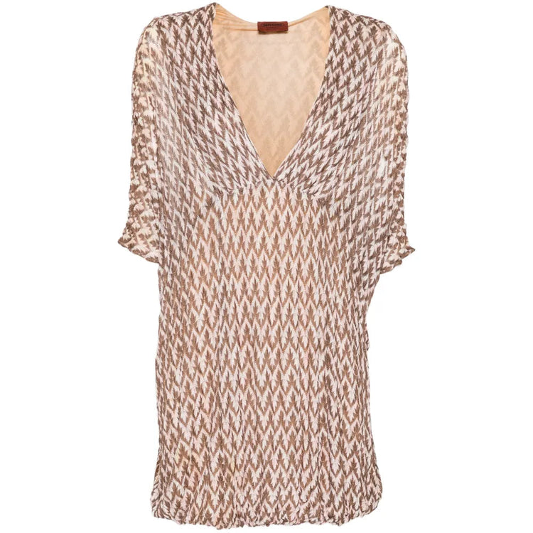Pre-owned MISSONI Zigzag Beach Dress with colorful pattern and flowing fabric, perfect for casual summer wear.