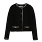 Black Miu Miu suede cropped jacket, stylish blazer with a fitted design and soft texture, perfect for modern fashion.