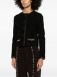 Celine suede cropped blazer with tailored fit, featuring a classic collar and sleek design, ideal for stylish layered looks.