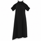Black Thierry Mugler dress with orange accents, elegant sleeveless design and fitted silhouette.