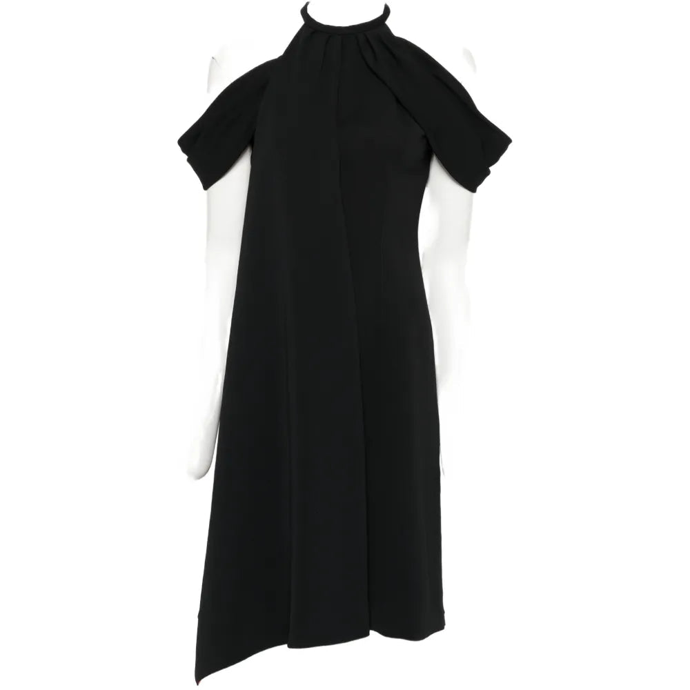 Black Thierry Mugler dress with orange accent details, showcasing a sleek design and elegant silhouette.