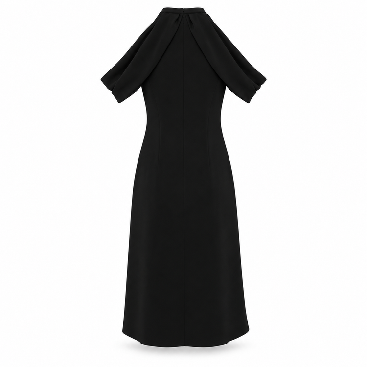 Black Thierry Mugler dress with orange accent detail, stylish and elegant, featuring a fitted silhouette and modern design.