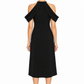 Black Thierry Mugler dress with orange accent detailing, elegant sleeveless design, and fitted silhouette.