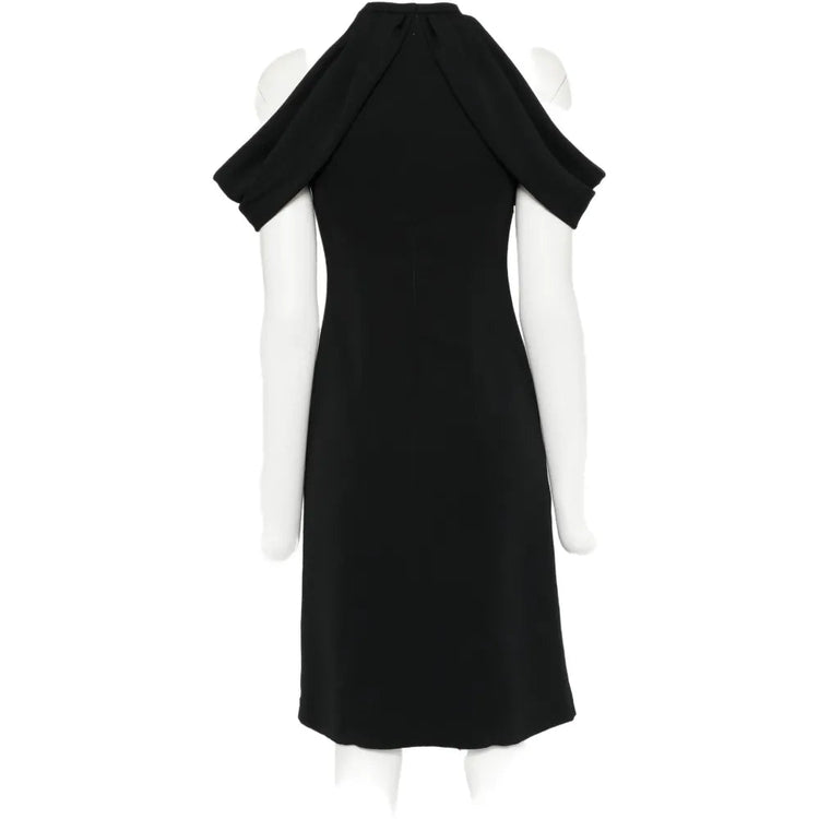 Thierry Mugler black dress with stylish orange accent, elegant sleeveless design, and fitted silhouette for a sophisticated look.