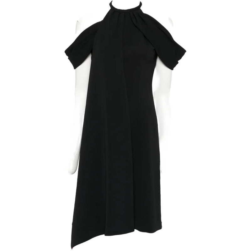 Black Thierry Mugler dress with orange accent details, showcasing a sleek design and elegant silhouette.