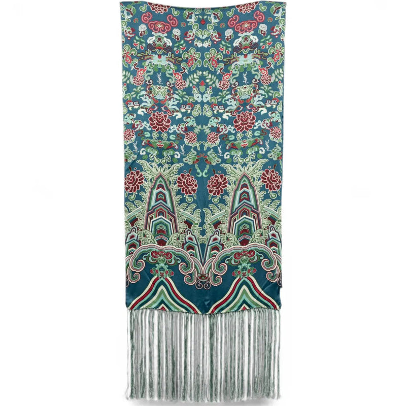 Multicolor Saint Laurent scarf with vibrant woven patterns, stylish and lightweight for versatile fashion accessorizing.