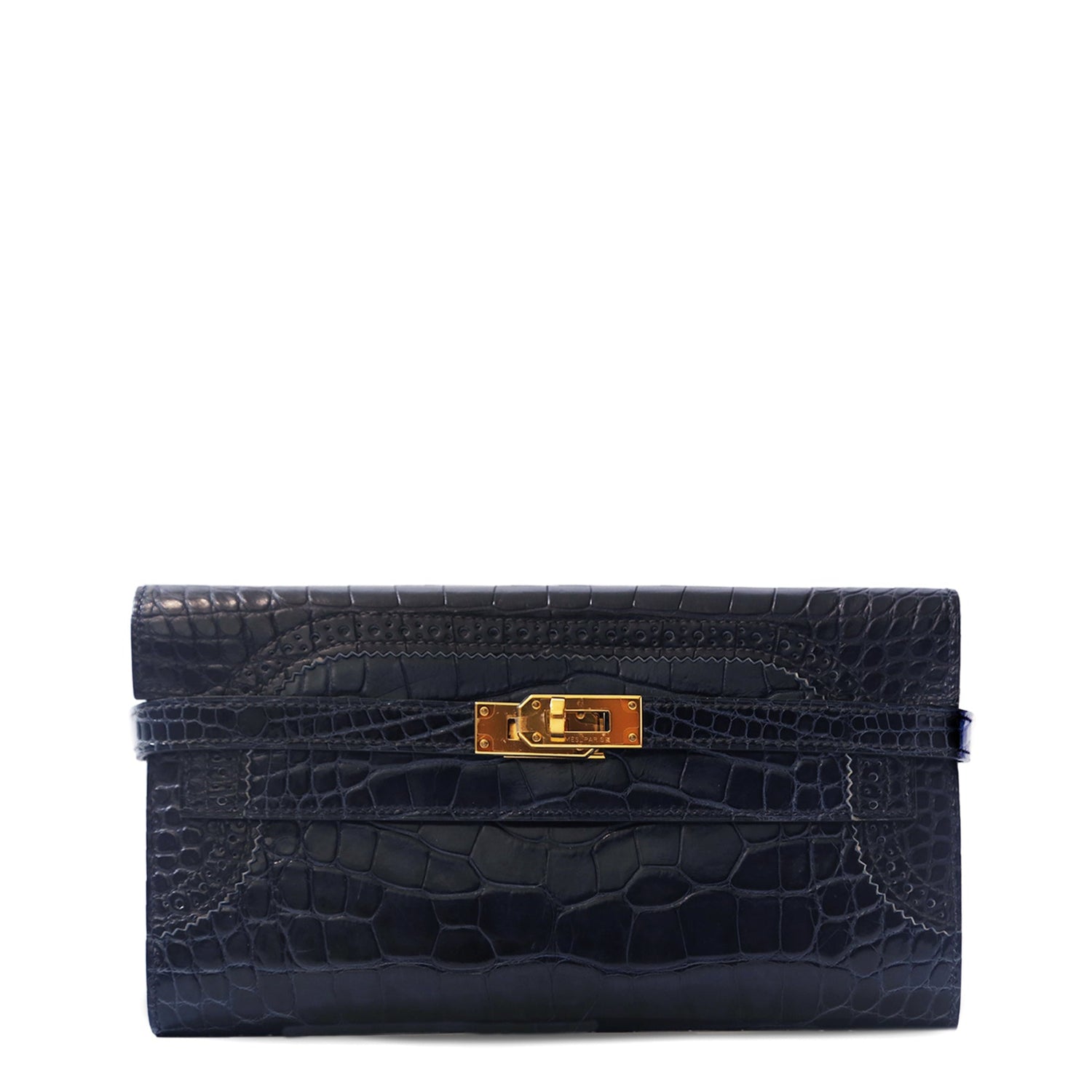 Hermès Limited Edition Ghillies Kelly Wallet GHW in Navy