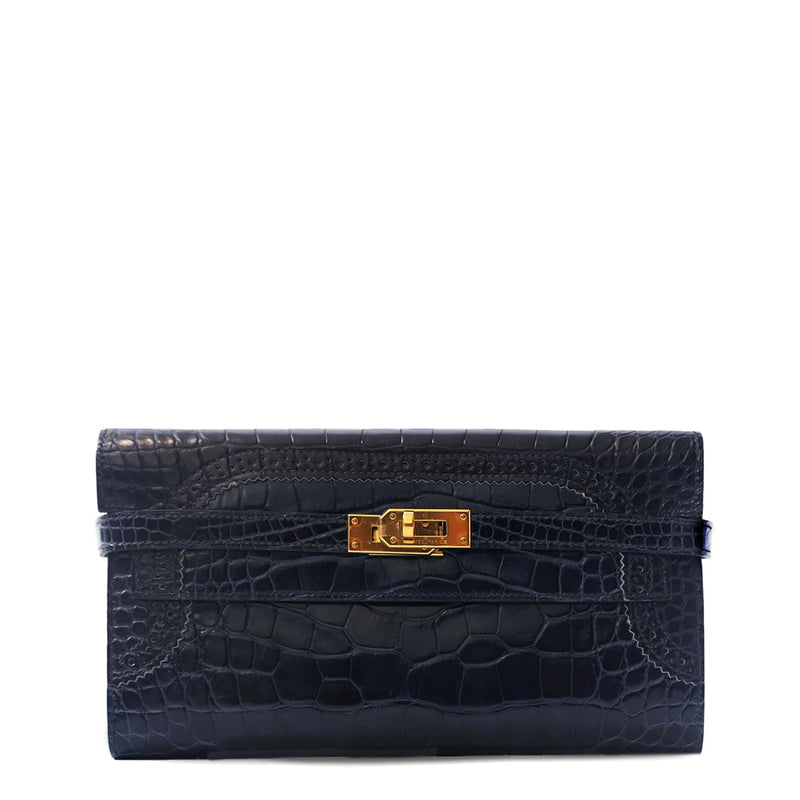 Hermès Limited Edition Ghillies Kelly Wallet GHW in Navy