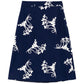 Navy Prada poplin A-line skirt displayed on a hanger, showcasing its classic silhouette and smooth fabric.