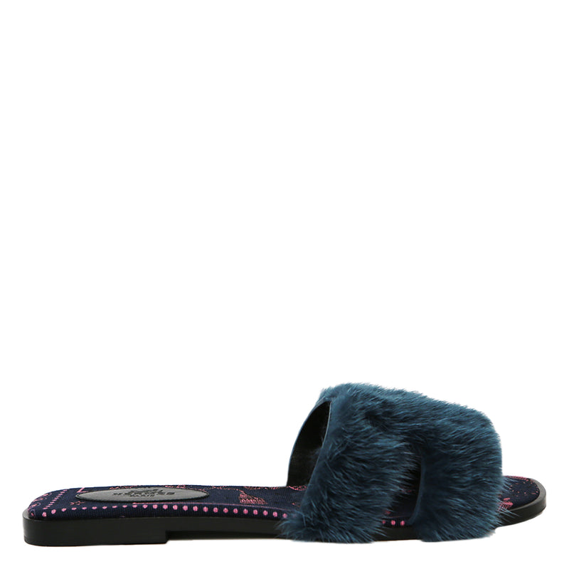 Oran Teal Fur Sandals