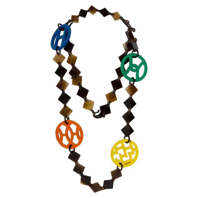 Hermès Lacquer Lena Necklace featuring vibrant orange and multicolour lacquer beads on a stylish necklace.
