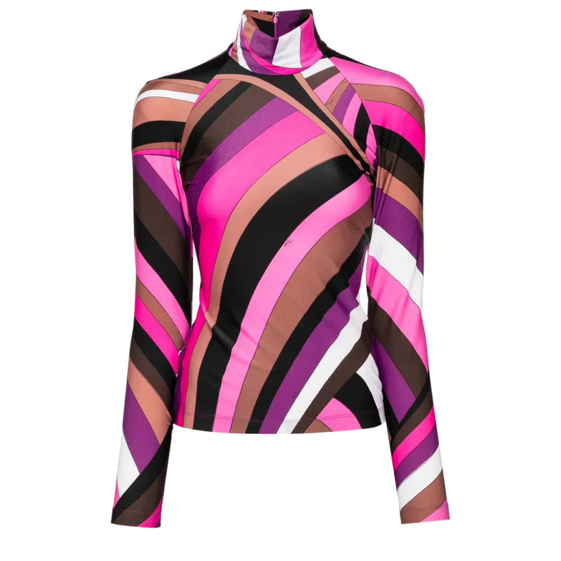 Emilio Pucci Iride print stretch-jersey turtleneck top, featuring vibrant colorful patterns and a fitted design.