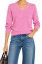 Pink Prada V-neck cashmere sweater, soft knit top with long sleeves and ribbed hem, styled on a plain background.