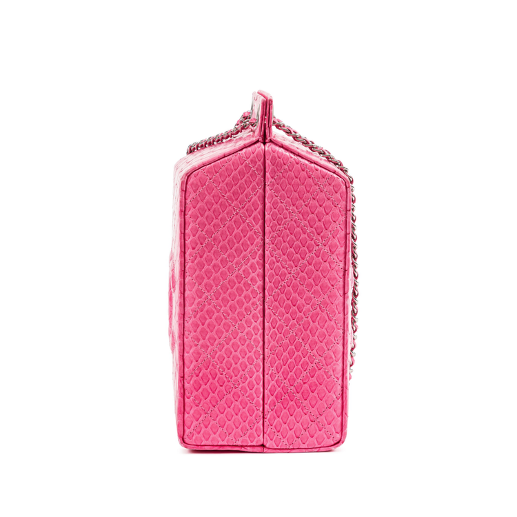 Pink Python Chanel clutch bag with Lait de Coco Milk Carton design, stylish and compact for elegant evening or daytime use.