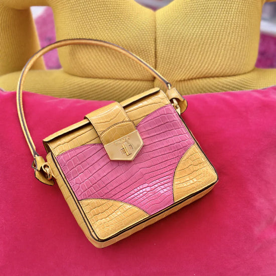 Pink & Yellow Colour-Block Handbag