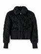 Black Prada cropped teddy jacket, stylish blazer with soft teddy fabric, perfect for a trendy and cozy look.