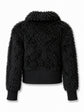 Back view of Prada black cropped teddy jacket, a stylish blazer and jacket hybrid with plush texture and modern design.
