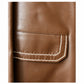 Prada brown leather jacket with topstitch trim and front pocket, stylish blazer or jacket for a sophisticated look.
