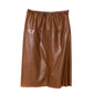 Brown leather A-line skirt by Prada, stylish women&