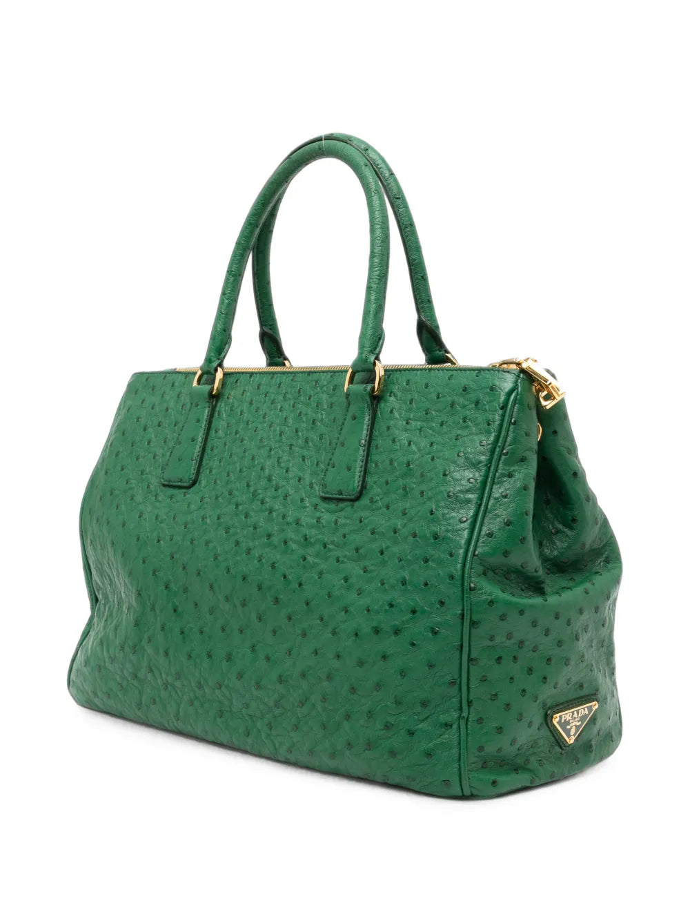 Prada Double Zip Galleria handbag featuring sleek tote design with dual zip closures and elegant leather finish.