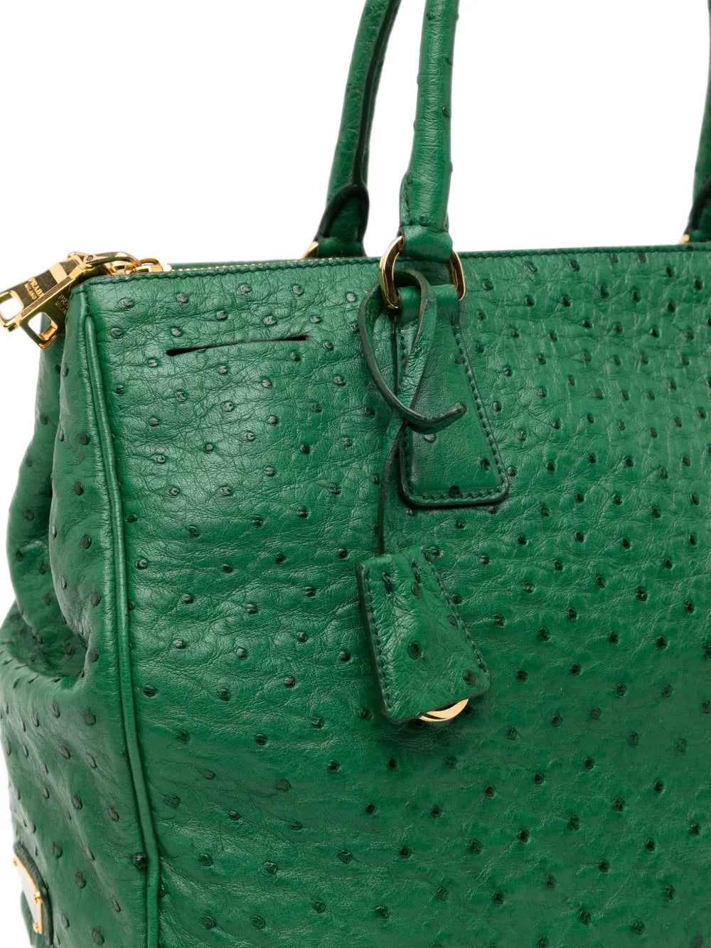 Prada Double Zip Galleria tote bag with dual top zippers, crafted in high-quality leather with sleek design and spacious interior.