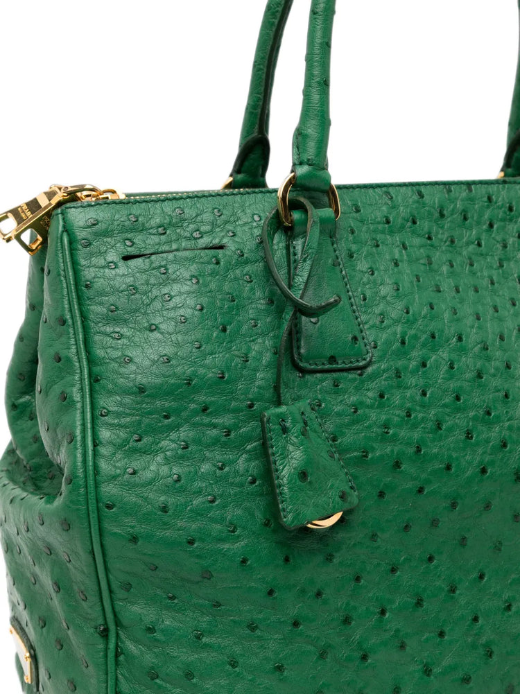 Prada Double Zip Galleria tote bag with dual top zippers, crafted in high-quality leather with sleek design and spacious interior.