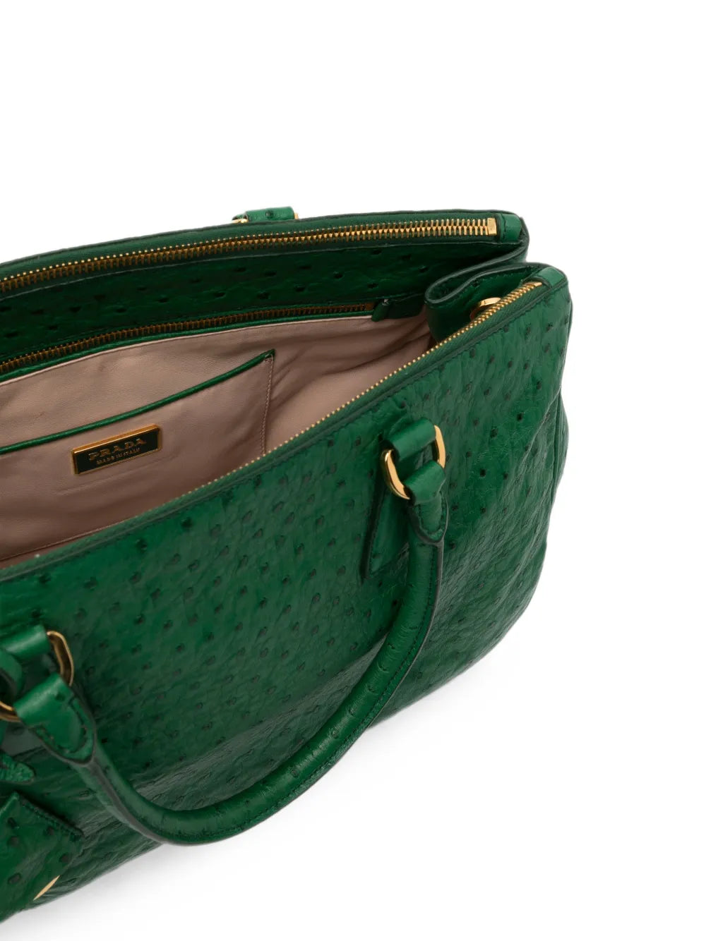 Prada Double Zip Galleria Tote Bag featuring dual zip compartments and sleek leather design.