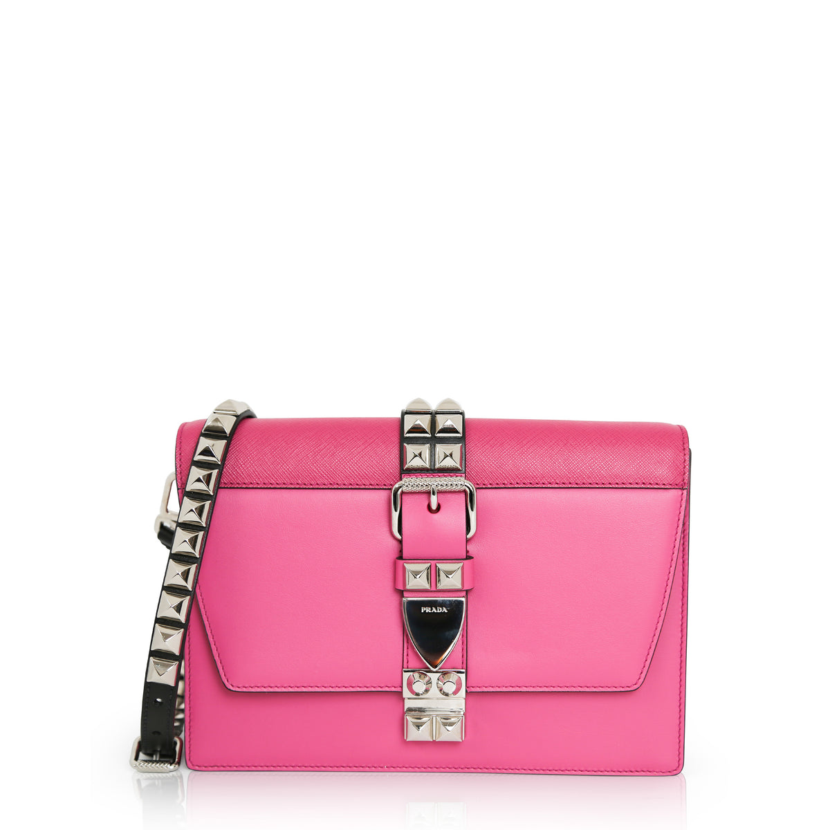 Prada Elektra pink crossbody bag with shoulder strap and sleek design, perfect for stylish everyday wear.