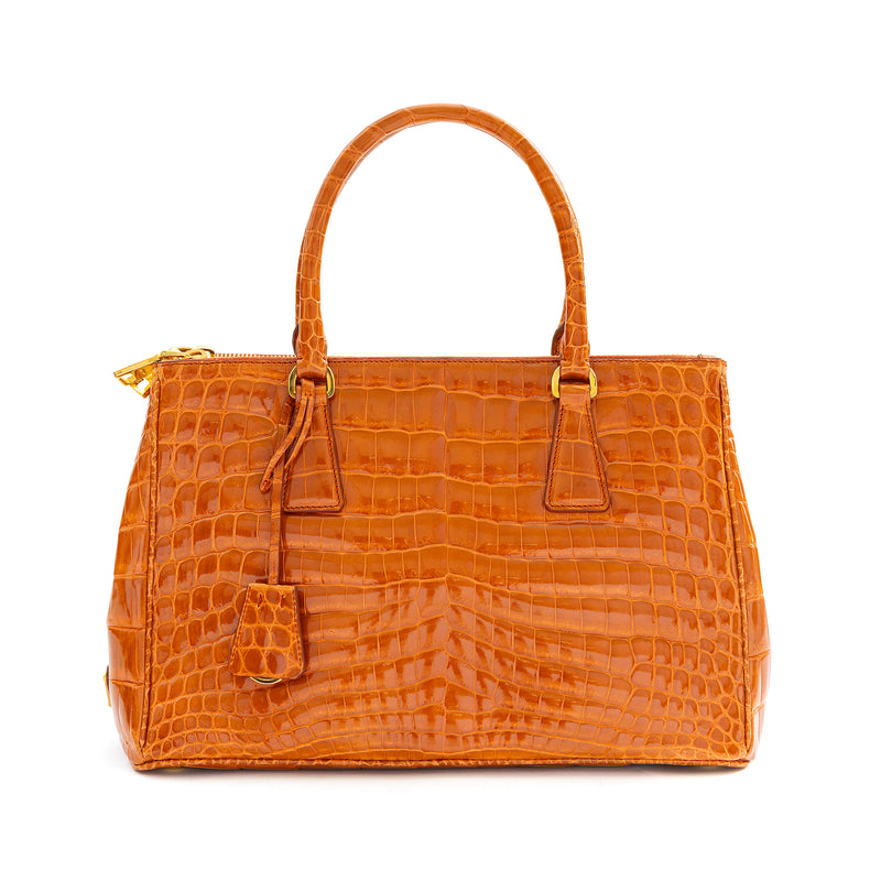 Prada Galleria Medium bag in orange crocodile leather, front view
