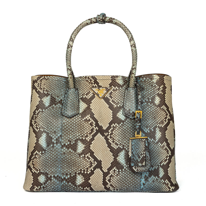 Prada Large Roccia tote bag in python leather, front view