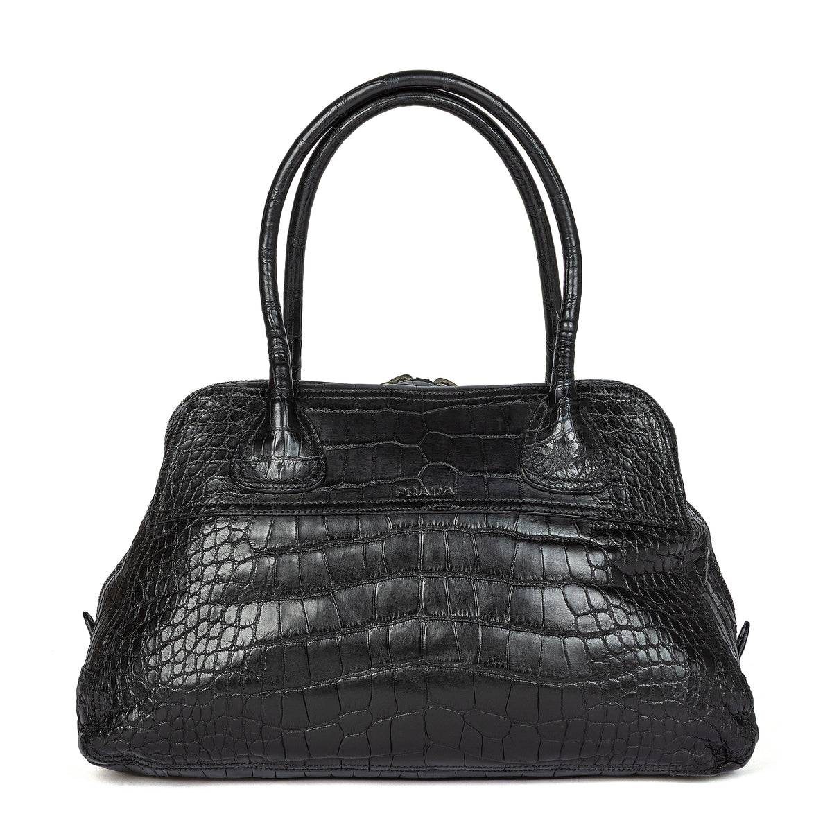 Prada Mirage tote bag in black crocodile leather, front view